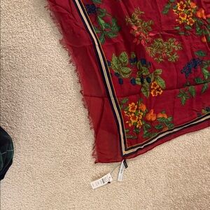 Talbots Burgundy Red Floral  Oblong Scarf 28x74”